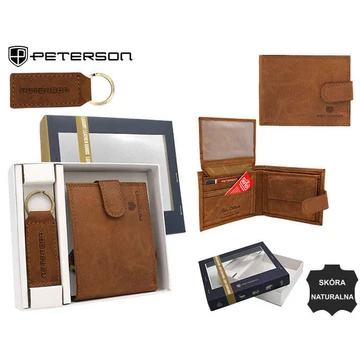 Peterson Férfi Bőr Pénztárca Szett + Kulcstartóval Set-M-N003L-Chm-2197 Cognac