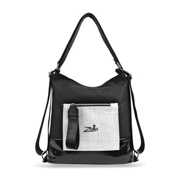 Zellia Női Válltáska/Hátizsáká Alakítható 19010 Fekete-Ezüst - Crown-Ch -