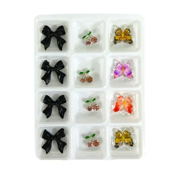 Körömdíszítő - 3D Körömdísz Készlet – G20269 Fekete Masnik, Cseresznyék és Pillangók