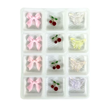 Körömdíszítő - 3D Körömdísz Készlet – G20269 Rózsaszín Masnik, Cseresznyék és Pillangók