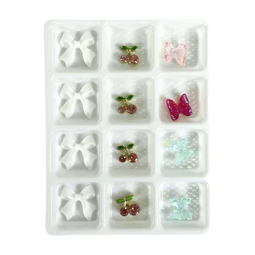 Körömdíszítő - 3D Körömdísz Készlet – G20269 Fehér Masnik, Rózsaarany Cseresznyék és Pillangók