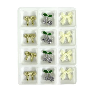 Körömdíszítő - 3D Körömdísz Készlet – G20271 Arany Masnik, Ezüst Cseresznyék és Krém Masnik