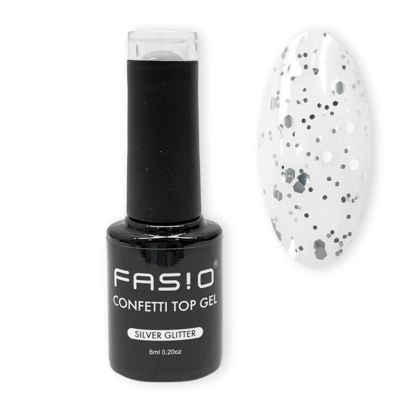 Fasio Top Gel - Confetti Tio Gel - Silver Glitter - Fényzselé- Fixálás Mentes